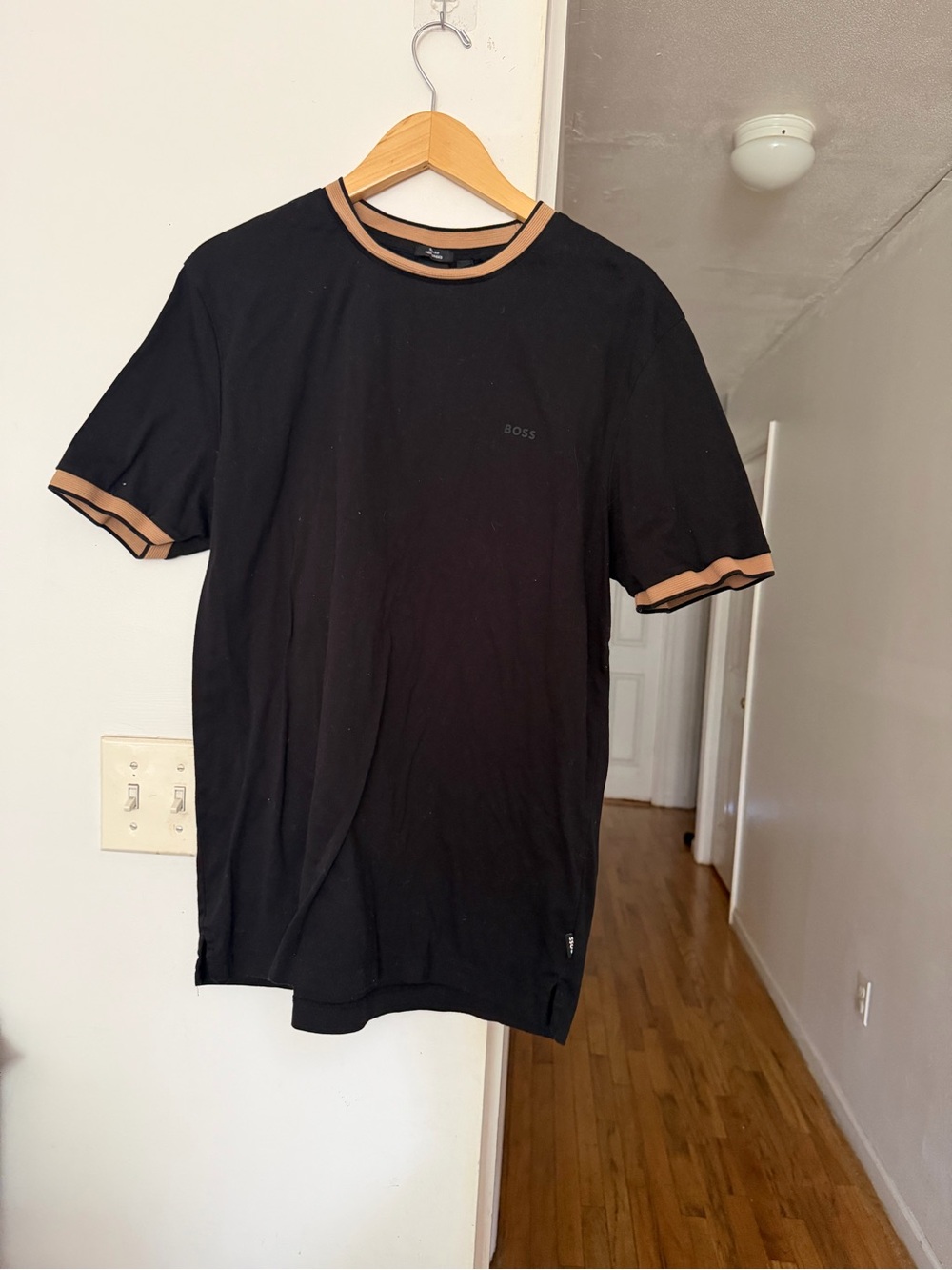 BOSS Black Short-Sleeve Tee with Tan Contrast Trim